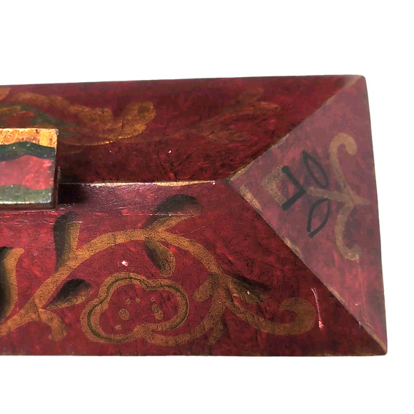 Pier 1 Imports Decorative Wooden Box w/ Lid Red Gold Hand-Painted Mantel Dresser - Picture 8 of 16